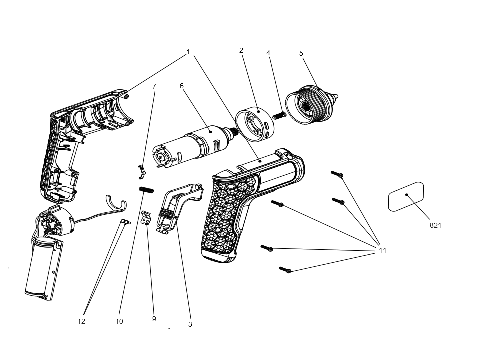 Exploded Diagram A Diagram and Parts List for BCRTA601APB Type 1 Black and Decker Cordless Drill